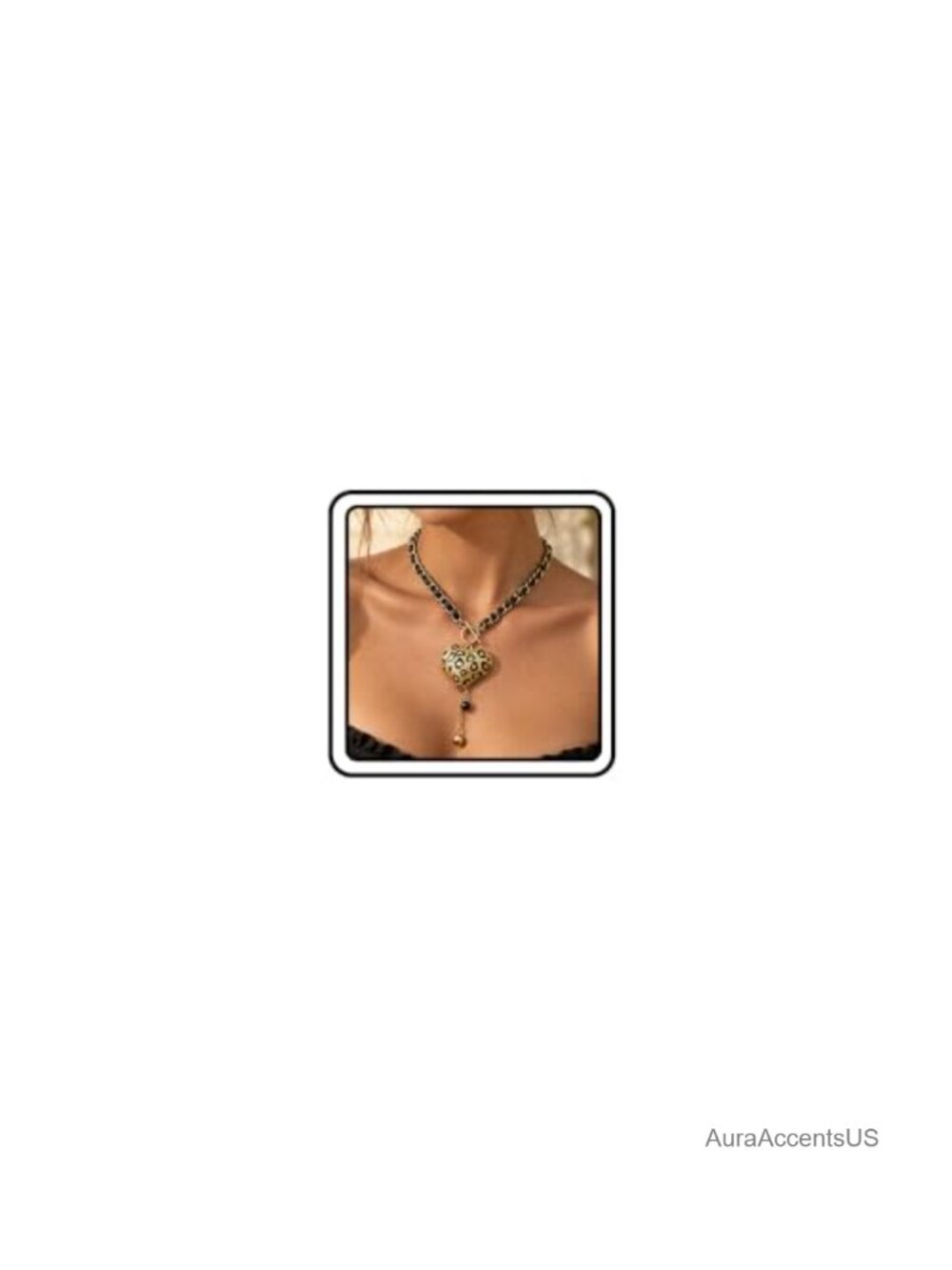 Gold Tone Leopard Puffy Heart Pendant Necklace Toggle Clasp Statement Gift